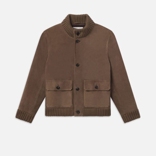 Rib Collar Suede Bomber -- Soft Mocha
