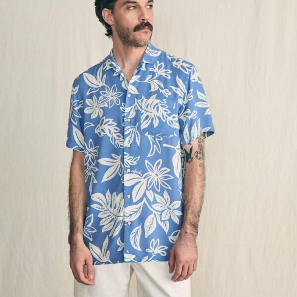 Short-Sleeve Surfrider Rayon Camp Shirt - Sky Floral